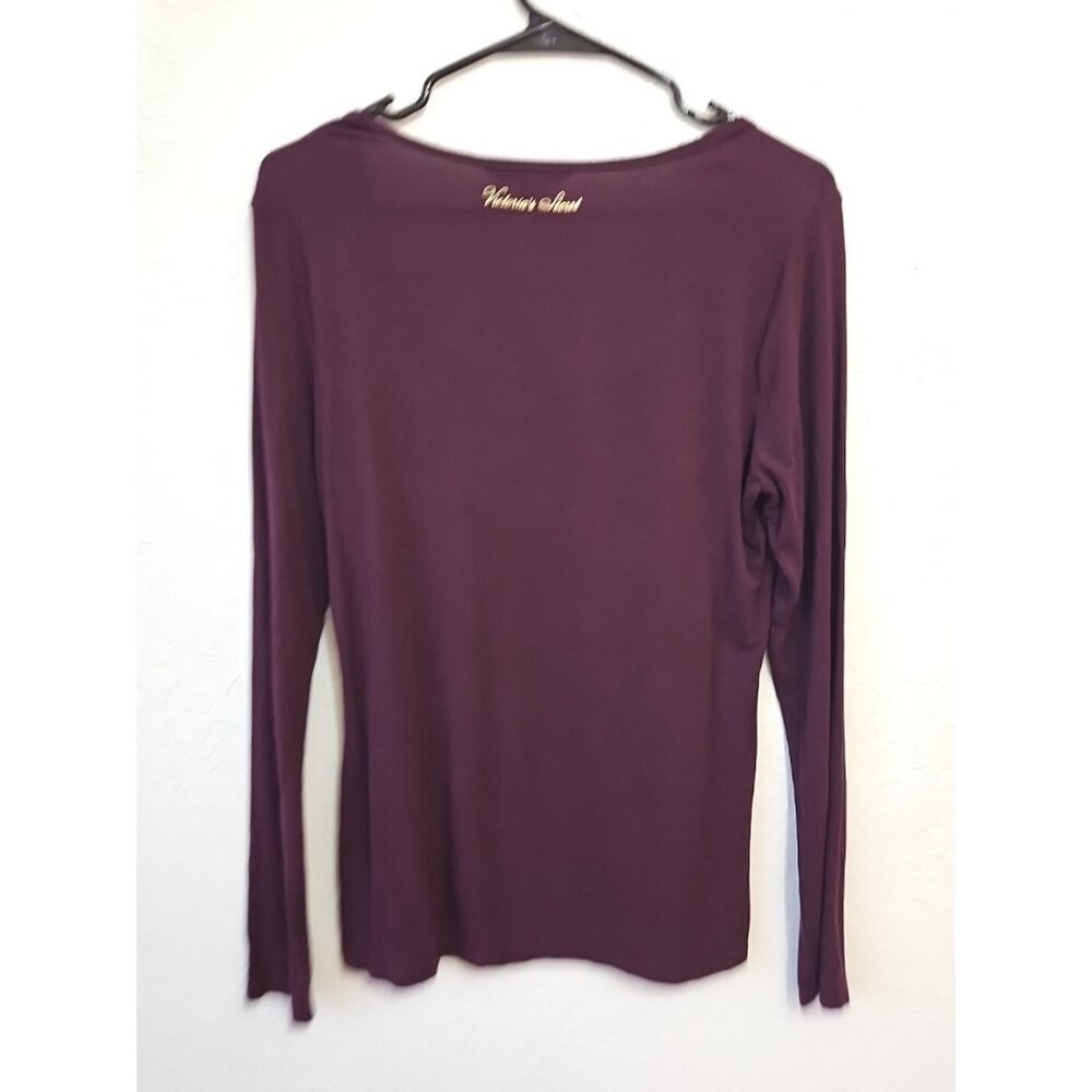 Y2k Victoria's Secret Henley Long Sleeve Shirt Purple gold Sz Med Gold Foil Logo - Picture 4 of 7